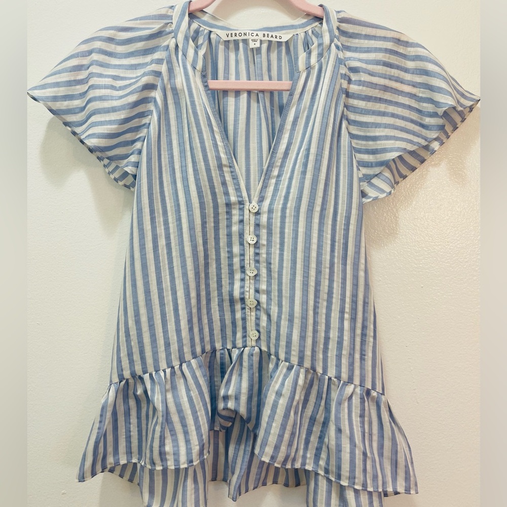 VERONICA BEARD BLUE STRIPED TOP